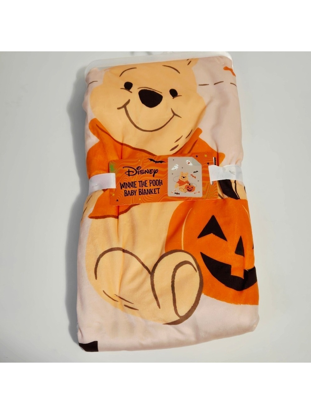 Disney Winnie the Pooh Halloween Jack-o-lantern Ghost Beige Baby Blanket 30x40